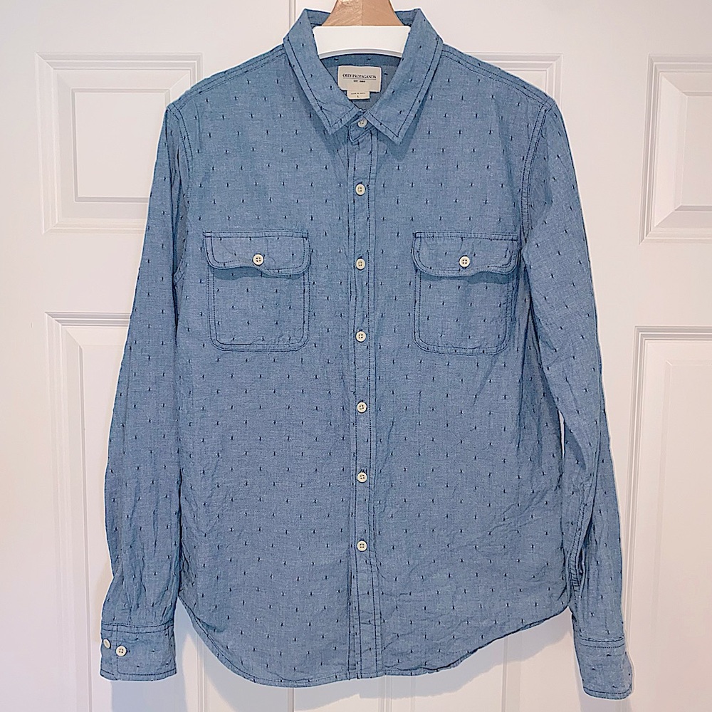 Obey Propaganda stitch-pattern denim button down shirt L